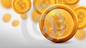 Bitcoins and New Virtual money concept.Background of Golden coin