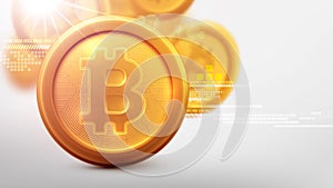 Bitcoins and New Virtual money concept.Background of Golden coin