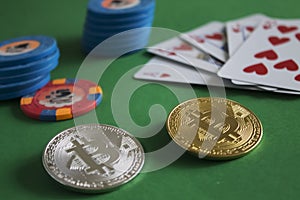 Bitcoins on poker table