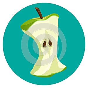 Bite apple core web button isolated on blue background