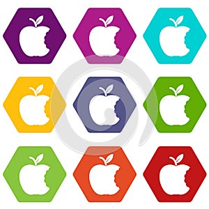 Bite apple icons set 9 vector