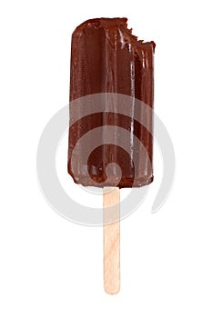 Bite from chocolate fudge popsicle