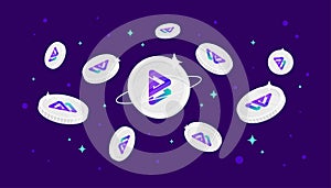 Bitgert BRISE coins falling from the sky. BRISE cryptocurrency concept banner background