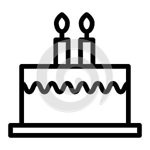 Bithday cake with candles line icon. Delicious cake vector illustration isolated on white. Sweets outline style design