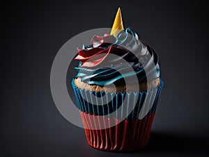 Bithday cupcake colorful bakery dessert on black background. ai generative