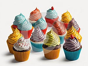 Bithday cupcake colorful bakery dessert on white background. ai generative