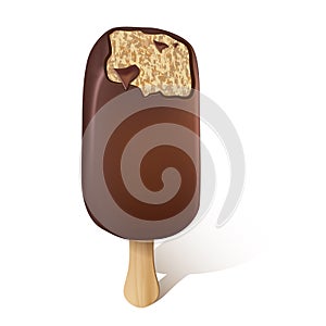 Biting chocolate ice lolly with shadow on white background