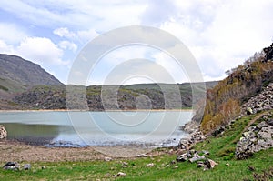 Bitlis, Turkey - 21 May 2011: View of Nemrut crater lake, Tatvan. Beautiful blue mountain lake.