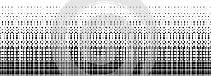 Bitmap halftone texture background. Square dot faded gradation wallpaper. Black and white binary squared pixels