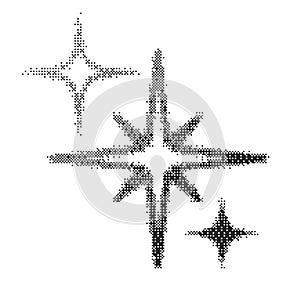 Bitmap pattern abstract star shapes. Halftone gradient elements on white background. Dither noisy grunge texture. Vector dither photo