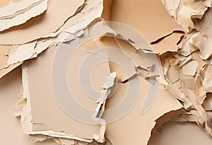 Bits of broken paper or carton beige