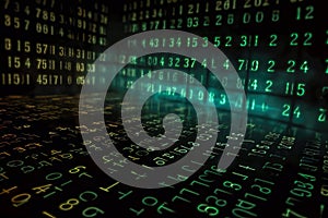 bits and bytes on a dark background. binary code. Generative AI