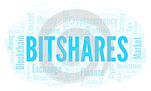 Bitshares cryptocurrency coin word cloud.