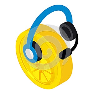 Bitshares cryptocurrency icon isometric vector. Bitshares coin and headphones