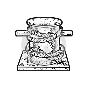 Bitt with rope bollard sketch vector illustration