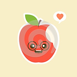 bitten apple characters design illustrations. Fruits Characters Collection: Vector illustration of a funny and smiling apple