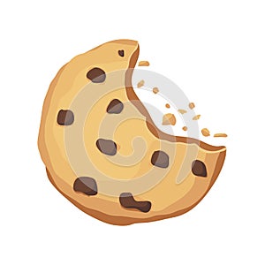 Bitten cookie with chocolate. Choco cookie icon. Vector illustration photo