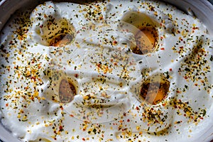 Bitten egg white with the whole eggs inside