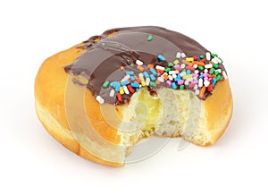 Bitten filled donut with sprinkles