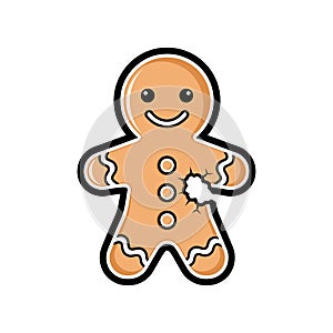 Bitten Gingerbread Man Cookie Vector Illustration
