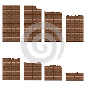 Bitten Milk Brown Chocolate Bar Seamless Pattern. Sweet Food Set