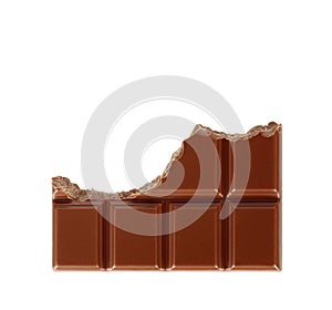 Bitten milk chocolate bar isolated on white background