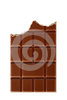 Bitten milk chocolate bar isolated on white background