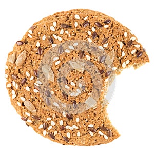 Bitten oatmeal cookie isolated