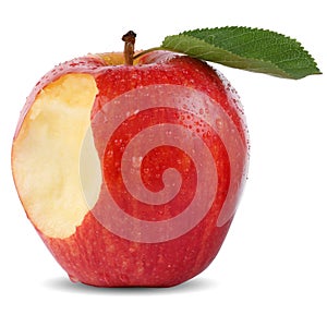 Bitten red apple fruit missing bite isolated photo