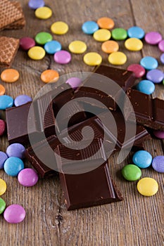 Bitter chocolate and color coated smarties