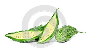 Bitter gourd or Bitter melon or Momordica charantia isolated on white background