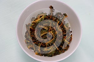 Bitter gourd fry or Karela fry, south Indian style, healthy food