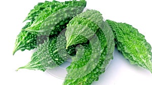 Bitter gourd green karela fruits close up