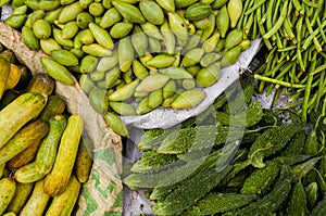 Bitter melon, cucumbers and longbeans at the market