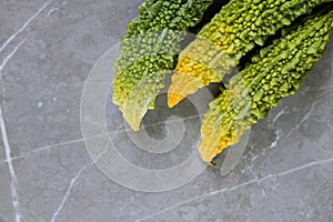 Bitter melon fresh organic green fruit or vegetable cultivated in Indian farm