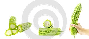 Bitter melon or slice bitter gourd with clipping path.