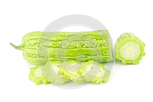 Bitter melon slice. pulp. on white background