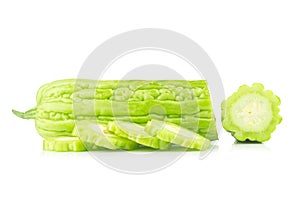 Bitter melon slice. pulp. on white background