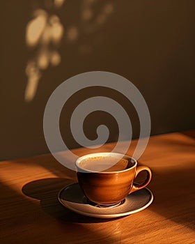 A bitter morning coffee, unsweetened and plain, awakens the senses with its pure, robust flavor photo