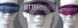 Bitterness can blind our views and limit perspective - pictured as word Bitterness on eyes to symbolize that Bitterness can