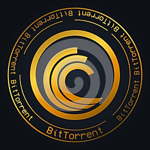 BitTorrent BTT vector symbol. Golden coin logo on black color background. photo