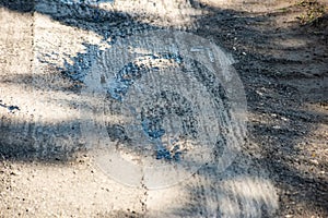 Bitumen on the surface of road under construction