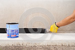 Bitumen waterproofing of the foundation photo