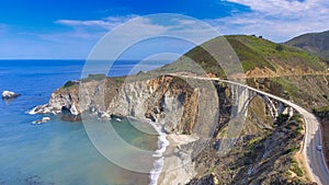 Bixby Bridge and Big Sur coastline on a summer sunset, California