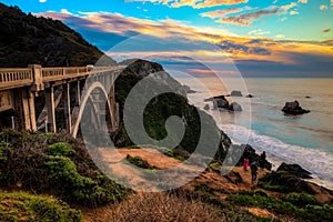 Bixby Bridge in Big Sur at Sunset, California