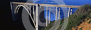 This is the Bixby Bridge that carries Route 1in Northern California. It is also Route 1 is also known as Pacific Coast Highway. Th