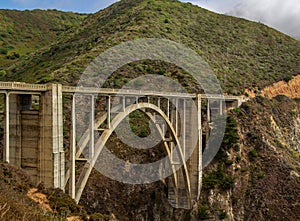 Bixby Creek Bridge on Highway namba 1 at the US West Coast traveling south to Los Angeles, Big Sur Area, California