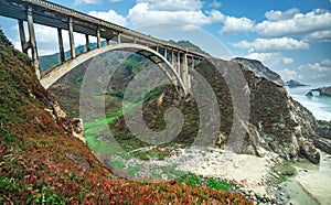 Bixby Creek Bridge on Highway One on the US West Coast heading south to Los Angeles, Big Sur, California, beautiful
