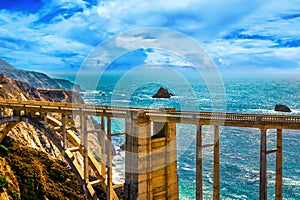 Bixby Creek Bridge on Highway 1 at the US West Coast photo