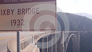 Bixby creek bridge road sign, pacific coast highway 1, Cabrillo road. California